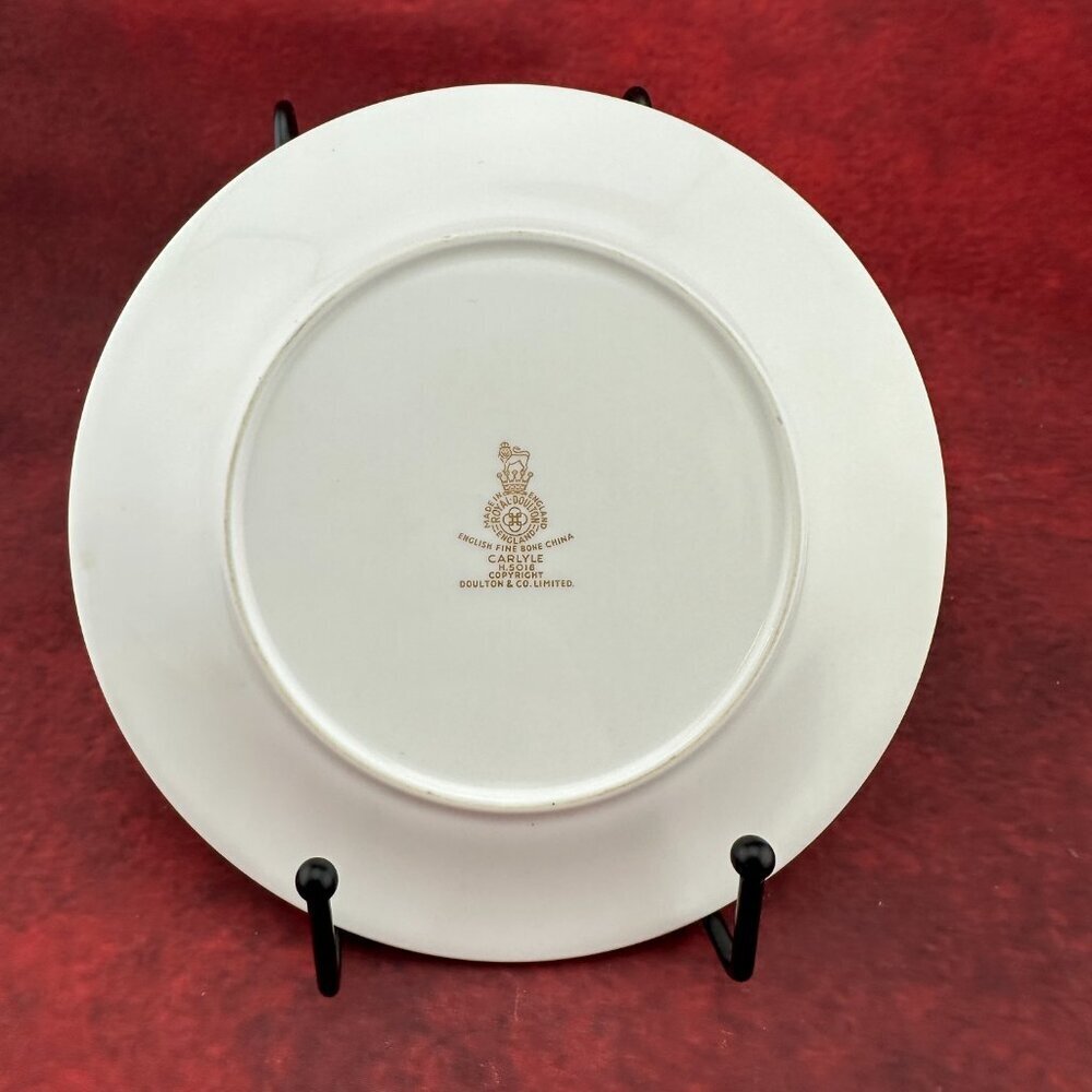 ROYAL DOULTON CARLYLE ENGLISH FINE BONE CHINA BREAD PLATES SET OF 2 FLORAL/GOLD - Picture 3 of 5